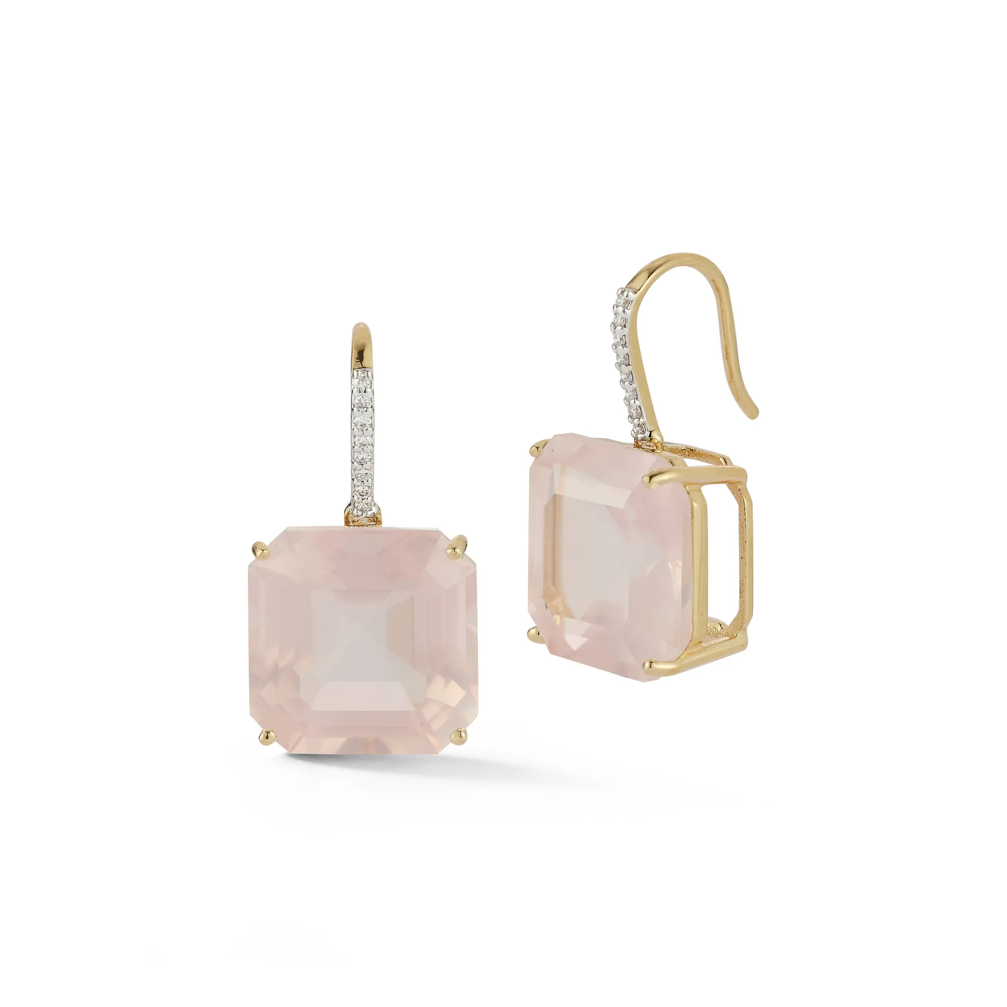 14kt Asscher Cut Pink Topaz Drop Earrings - Image 2