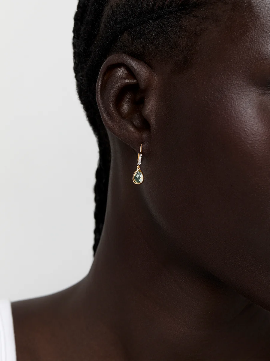 14kt Bezeled Green Amethyst Drop Earrings - Image 3