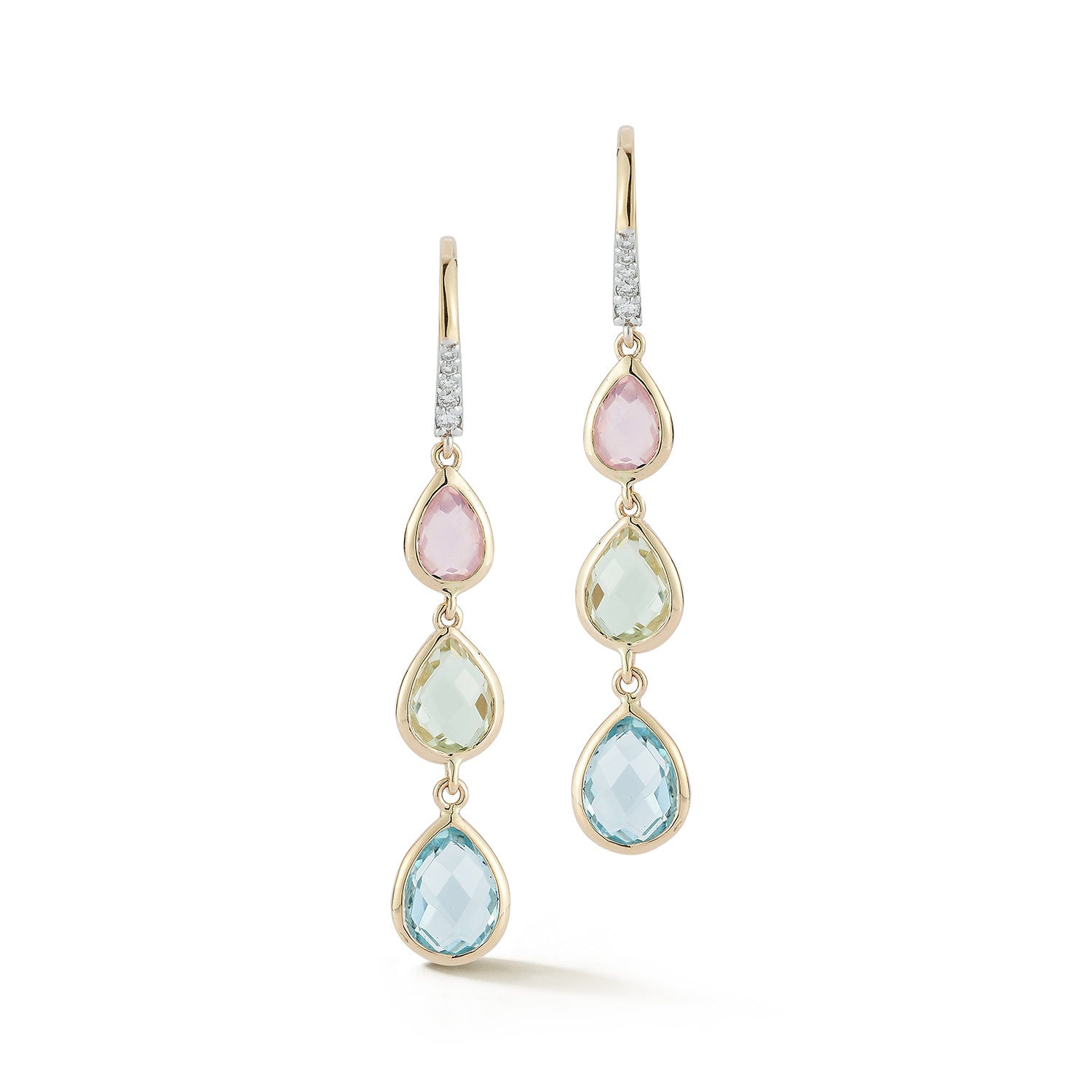 14kt Bezeled Tiered Gemstone Earrings - Image 2