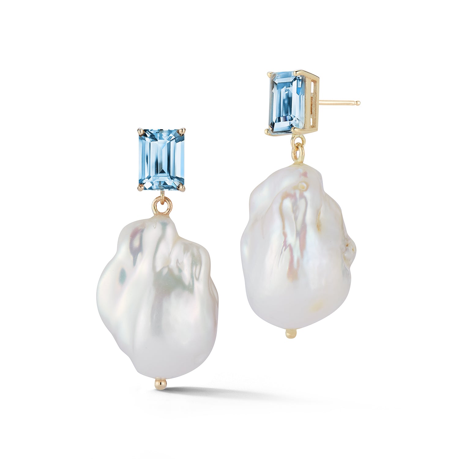 14kt Blue Topaz and Baroque Pearl Drop Earrings - Image 5