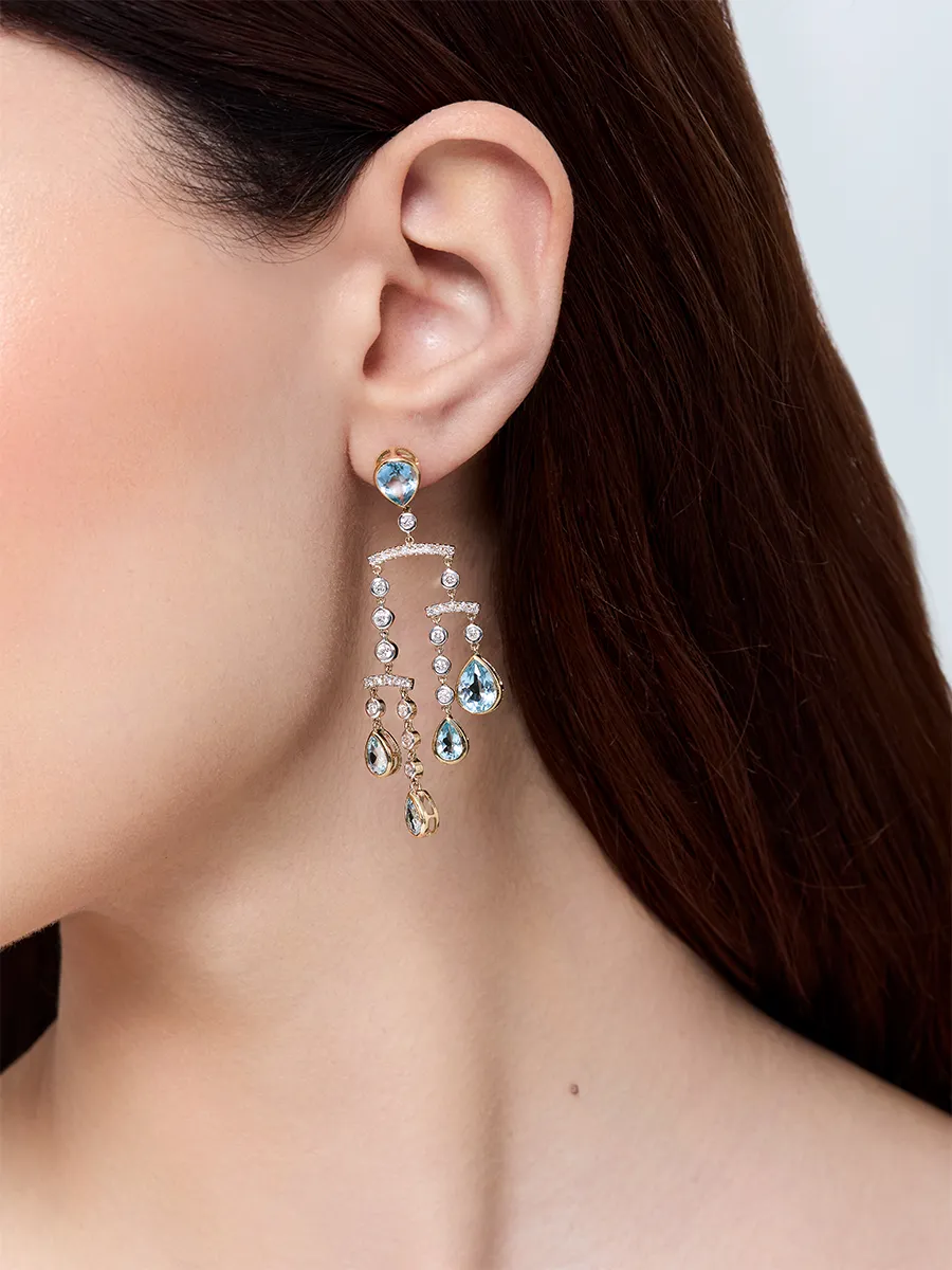14kt Blue Topaz and Diamond Mobile Earrings - Image 2