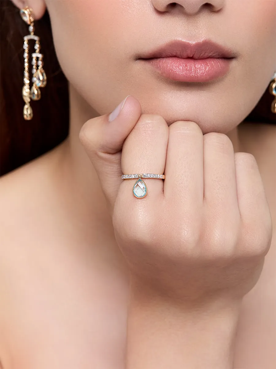 14kt Blue Topaz Pear Dangle Ring - Image 2