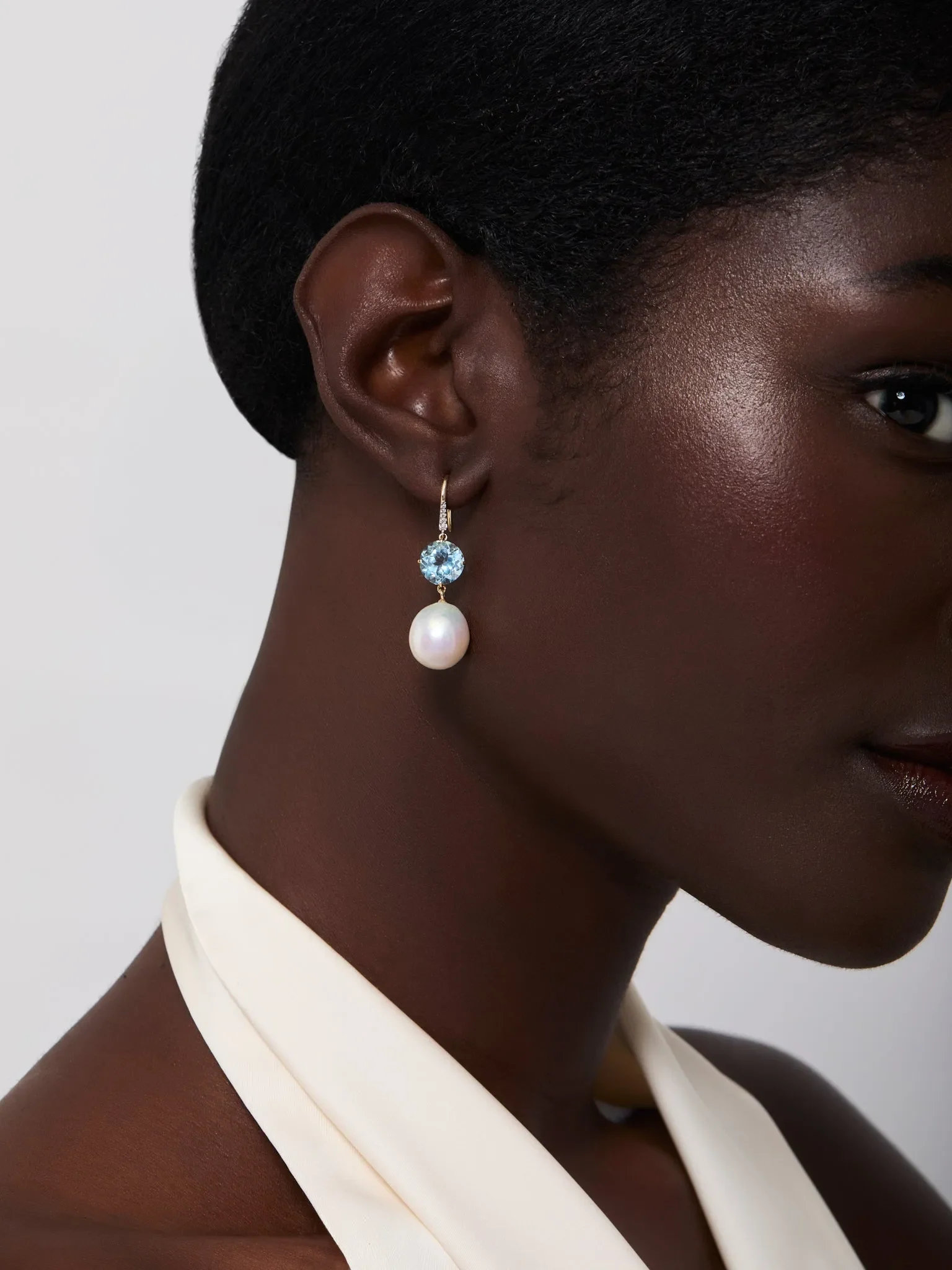 14kt Brilliant Blue Topaz and Baroque Pearl Drop Earrings - Image 2