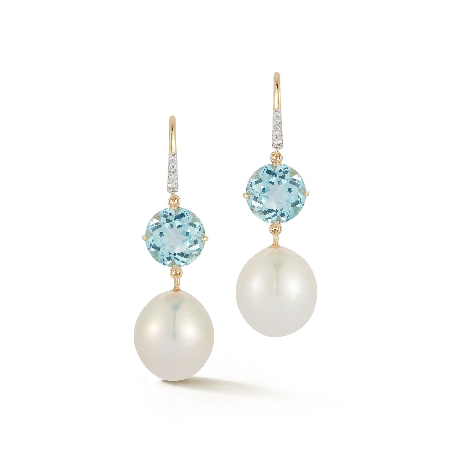 14kt Brilliant Blue Topaz and Baroque Pearl Drop Earrings - Image 3