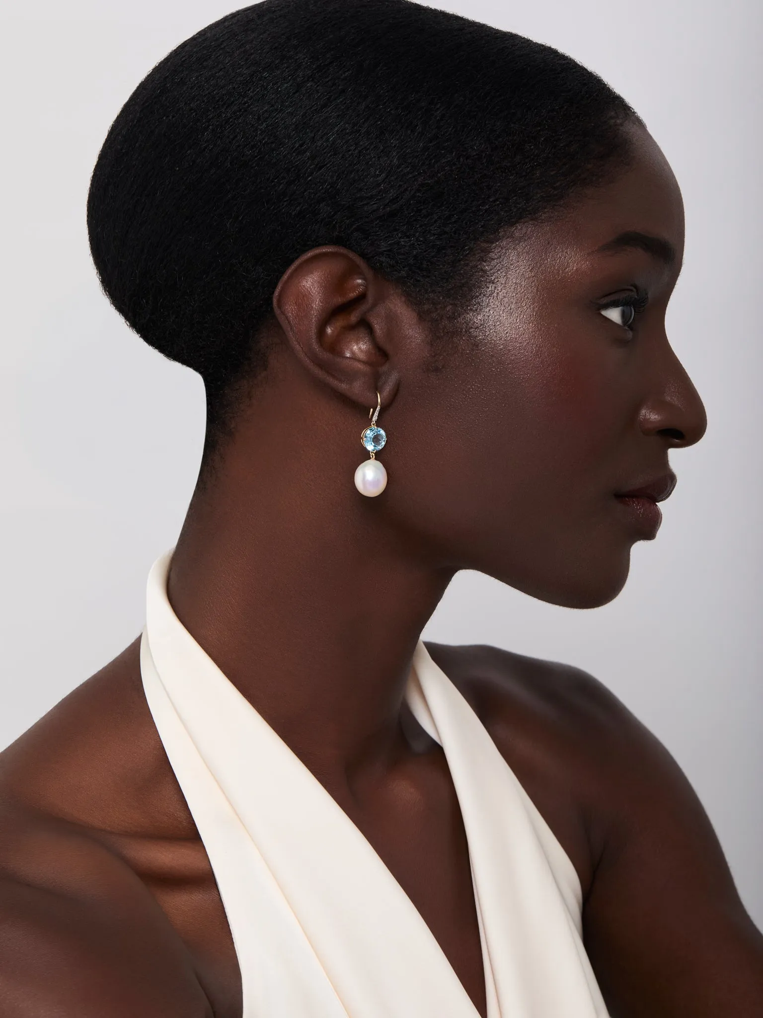 14kt Brilliant Blue Topaz and Baroque Pearl Drop Earrings - Image 4