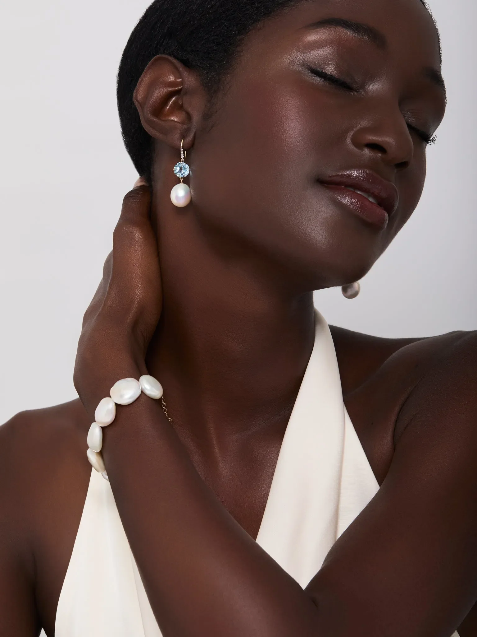 14kt Brilliant Blue Topaz and Baroque Pearl Drop Earrings - Image 5