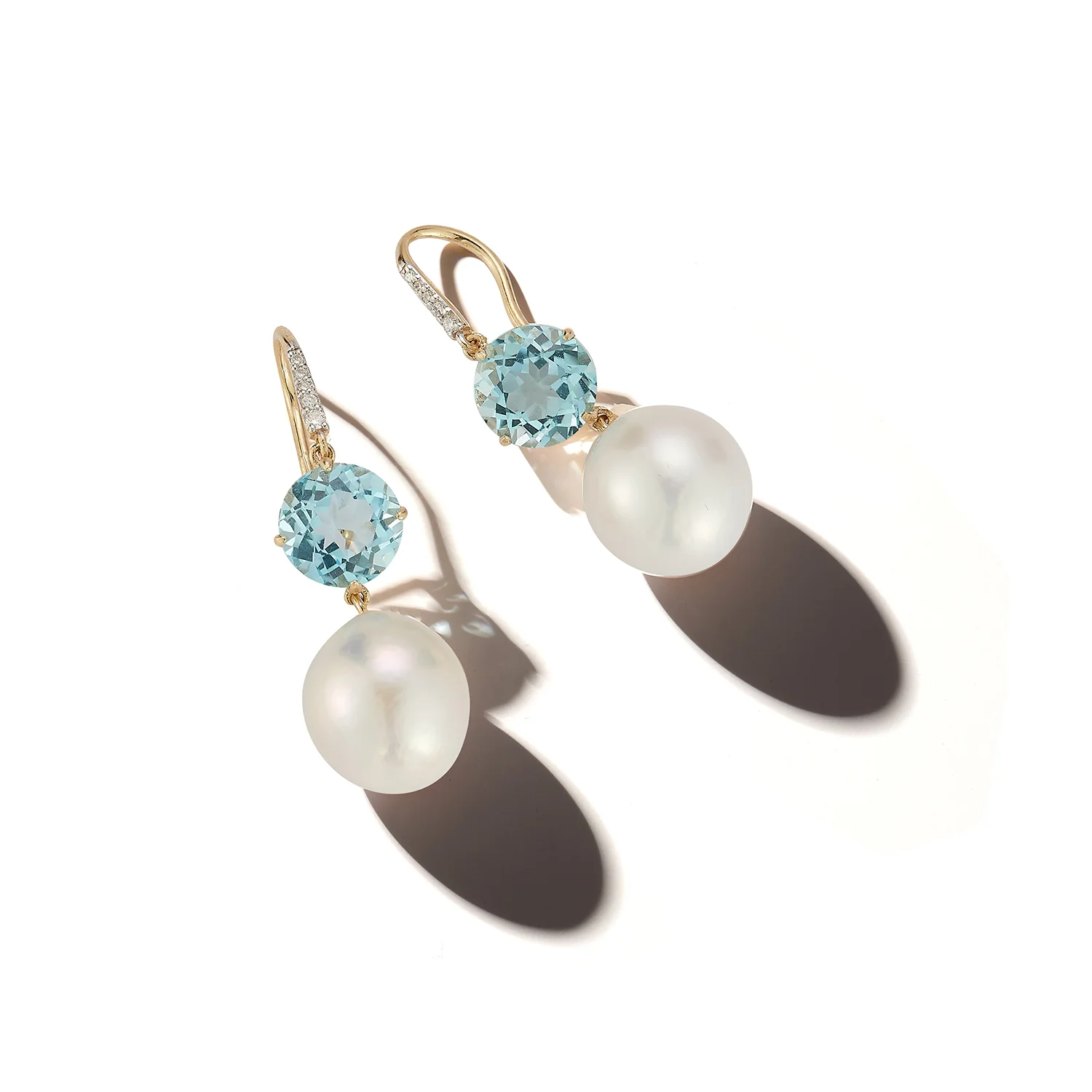 14kt Brilliant Blue Topaz and Baroque Pearl Drop Earrings - Image 6