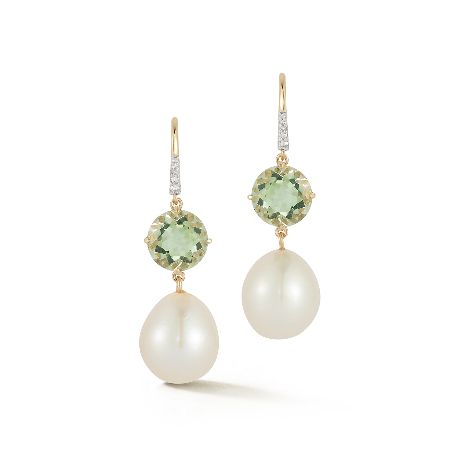 14kt Brilliant Green Amethyst and Baroque Pearl Drop Earrings - Image 4