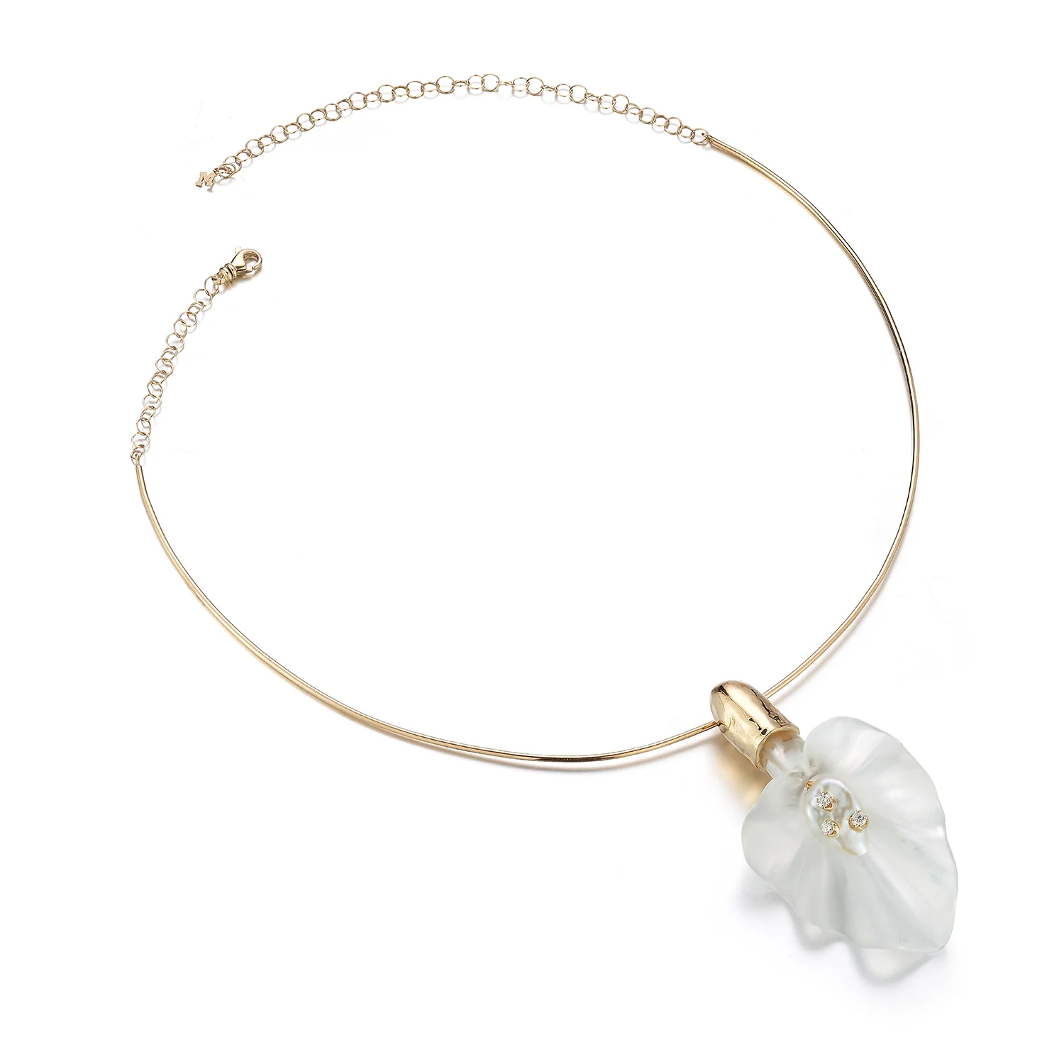 14kt Calla Lily Baroque Pearl and Diamond choker - Image 4