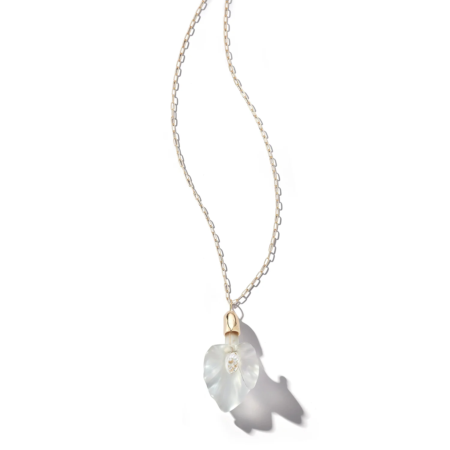 14kt Calla Lily Baroque Pearl and Diamond Necklace