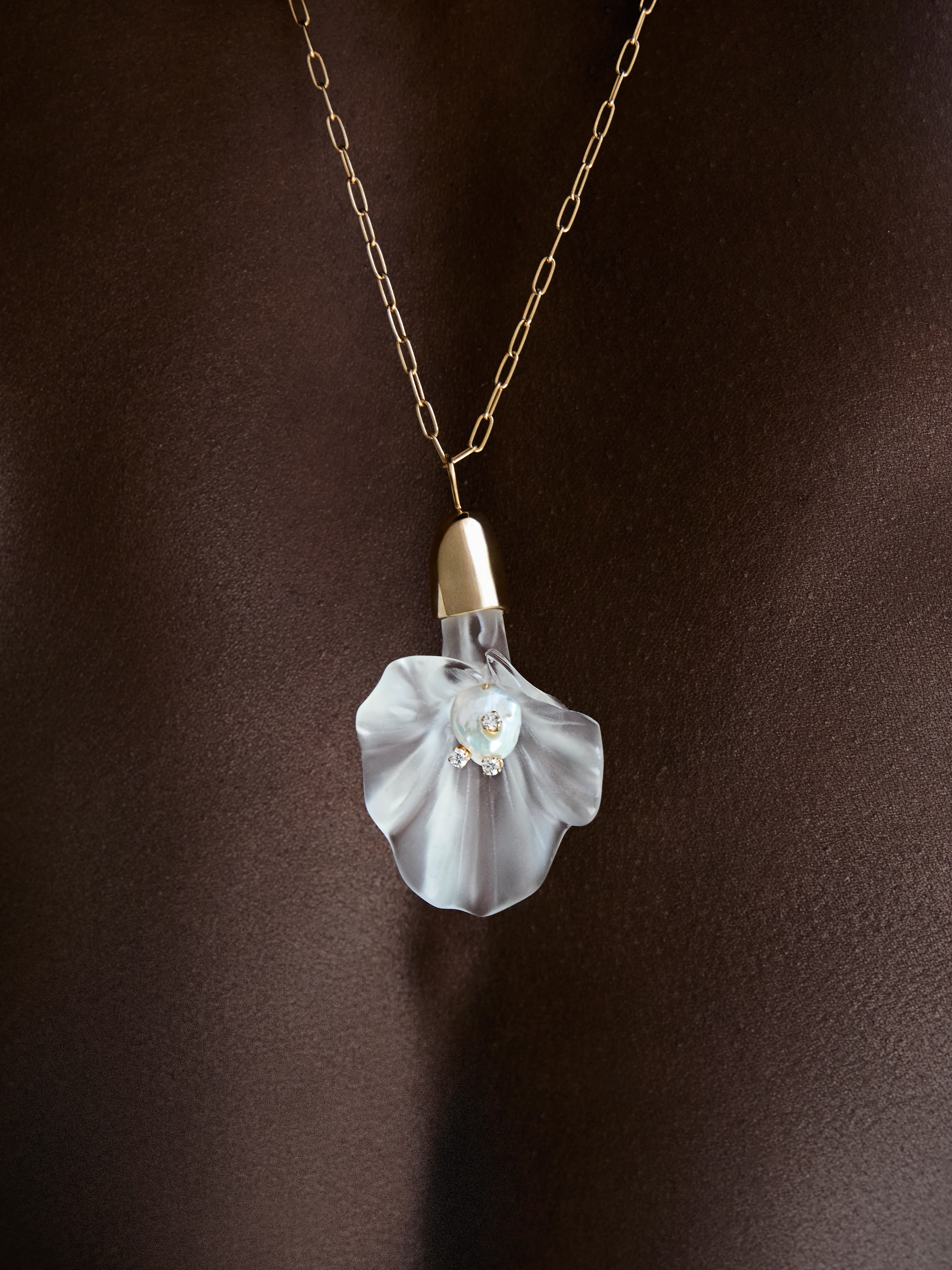 14kt Calla Lily Baroque Pearl and Diamond Necklace - Image 2