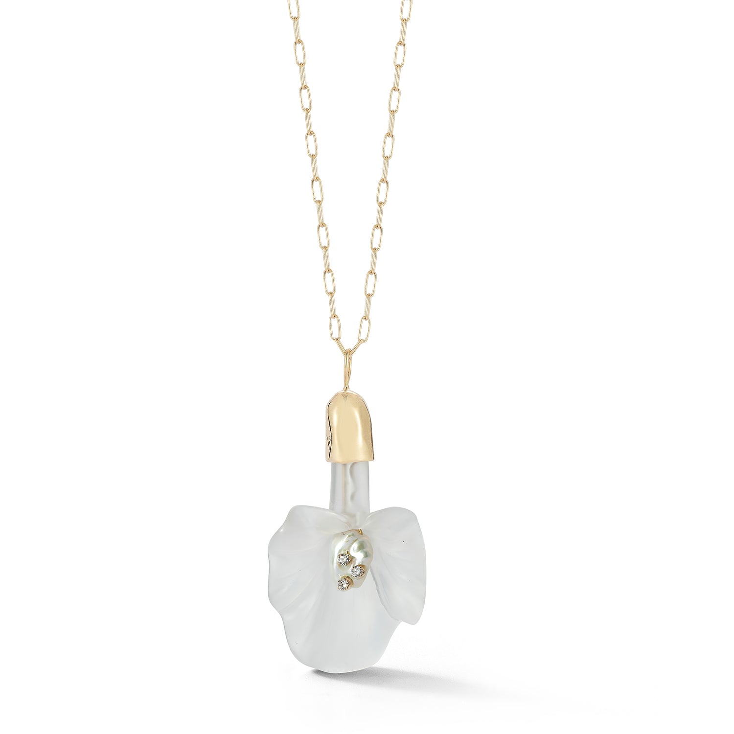 14kt Calla Lily Baroque Pearl and Diamond Necklace - Image 3