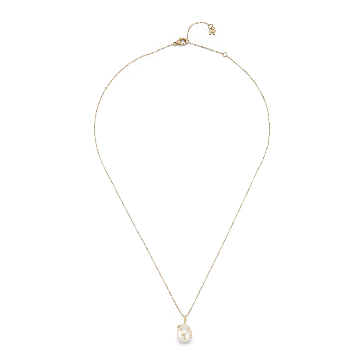14kt Scattered Diamond Bezel Baroque Pearl Necklace - Image 4