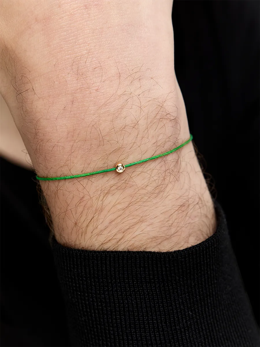 14kt Diamond Dot on Green Nylon Bracelet - Men - Image 2