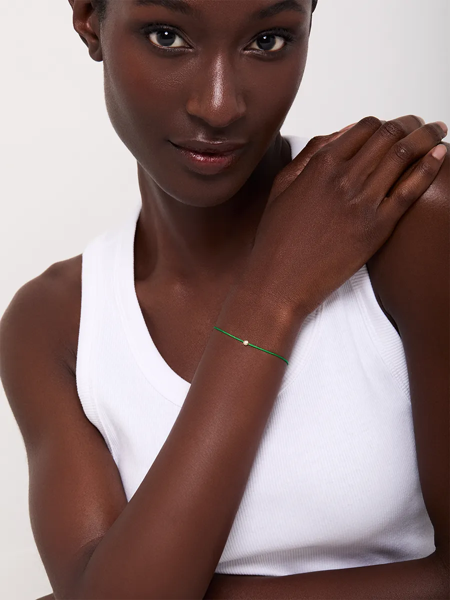 14kt Diamond Dot on Green Nylon Bracelet - Women - Image 2