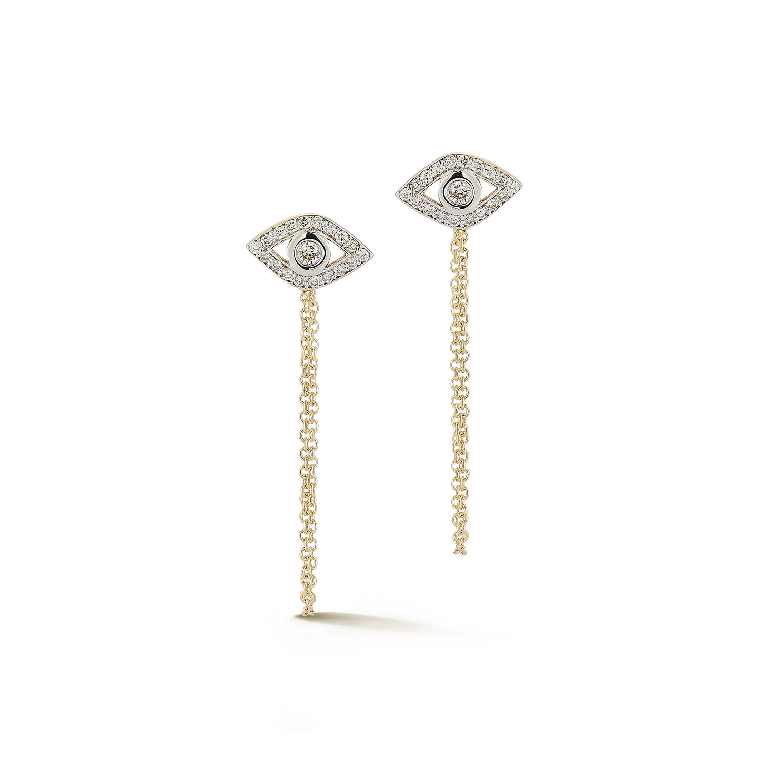 14kt Diamond Evil Eye Studs with Chain Drop - Image 3