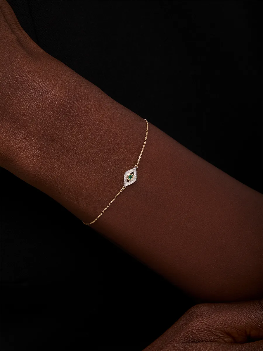 14kt Emerald Evil Eye Chain Bracelet - Image 2