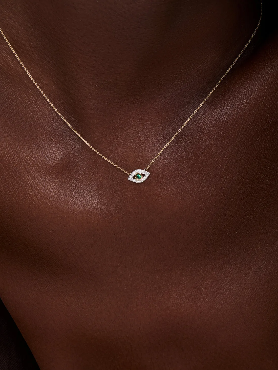14kt Emerald Evil Eye Necklace - Image 2