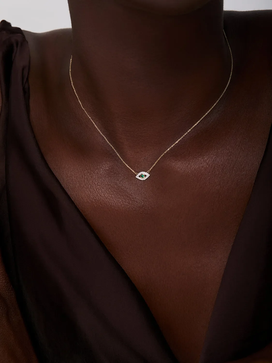 14kt Emerald Evil Eye Necklace - Image 4