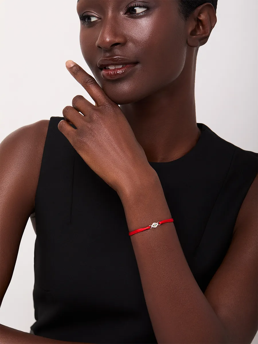 14kt Emerald Evil Eye on Red Nylon Bracelet - Image 3