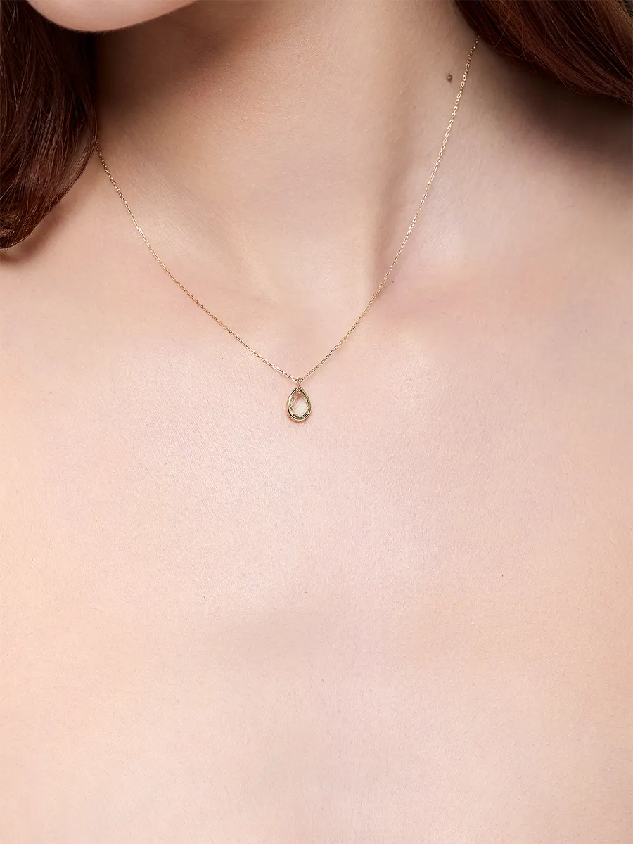14kt Green Amethyst Bezel Pear Drop Necklace - Image 4