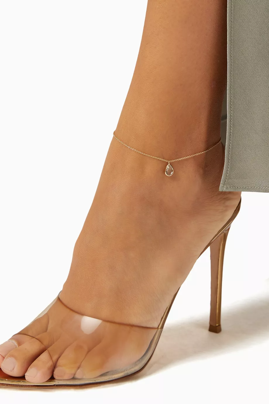 14kt Green Amethyst Pear Anklet - Image 3