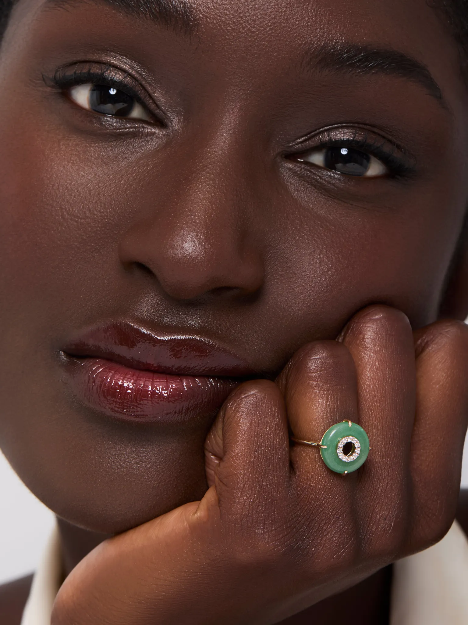 14kt Jade and Diamond Donut Ring - Image 2