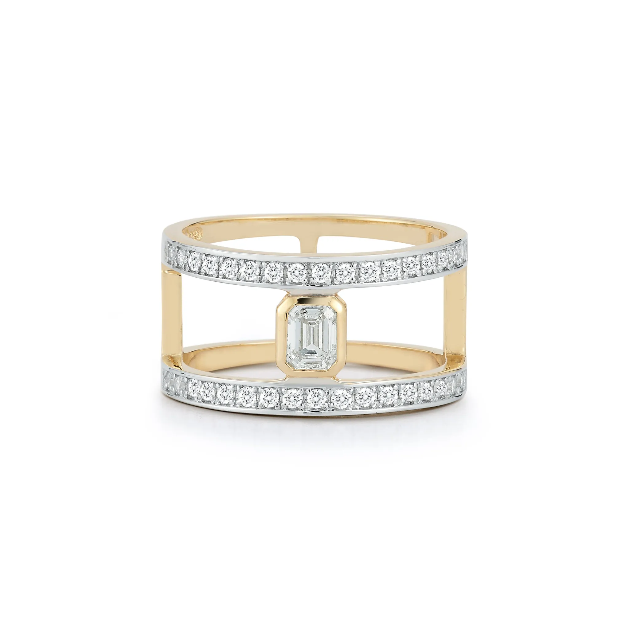 14kt La Barre Double Bar Emerald Cut Diamond Ring - Image 4