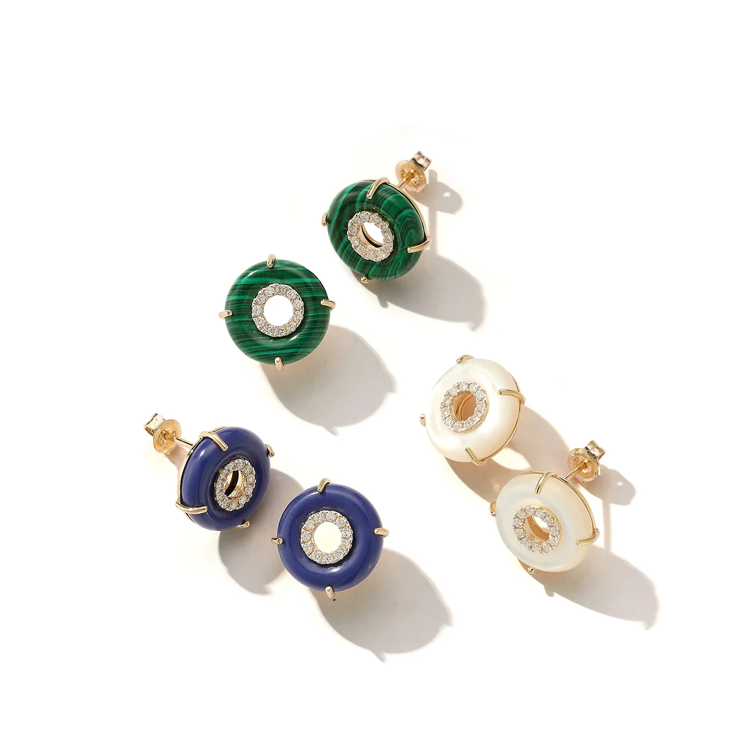 14kt Lapis Donut Diamond Inner Circle Studs - Image 5