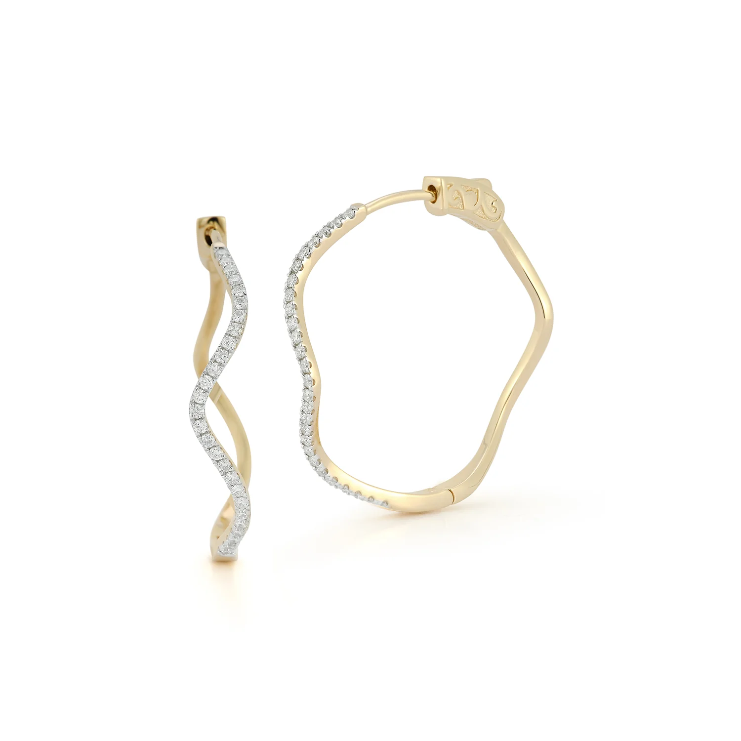 14kt Large Diamond Wave Hoops - Image 3