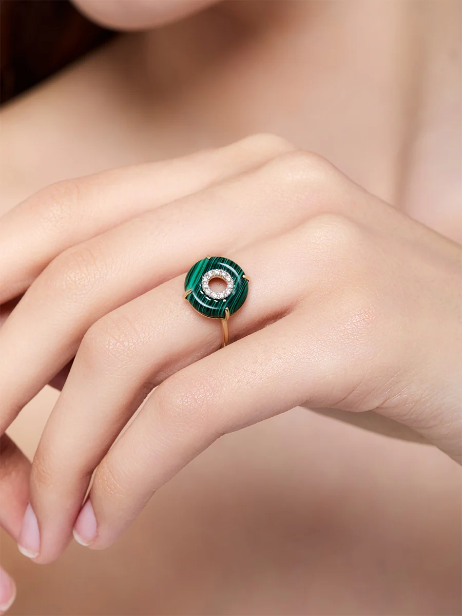 14kt Malachite and Diamond Donut Ring - Image 2