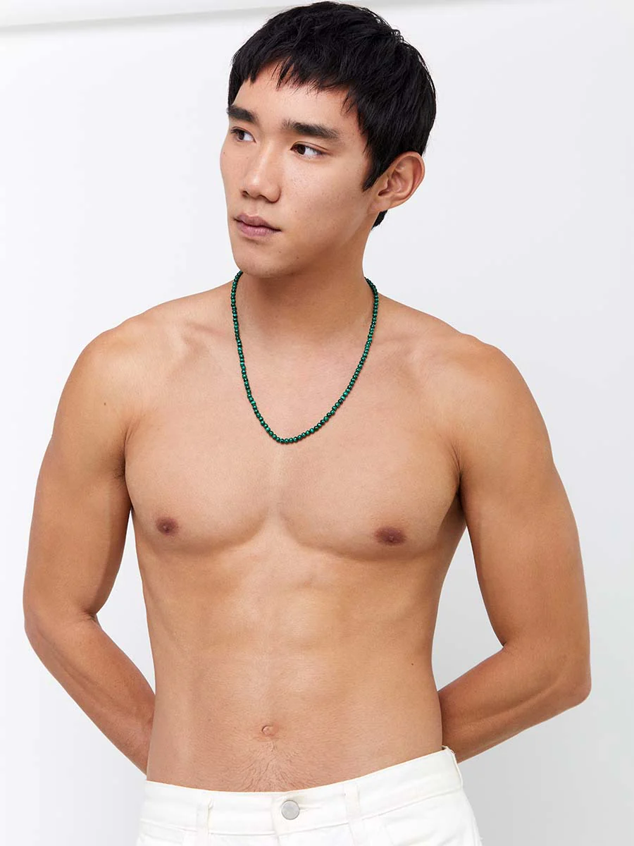 14kt Malachite Beaded Necklace 22" - Image 5