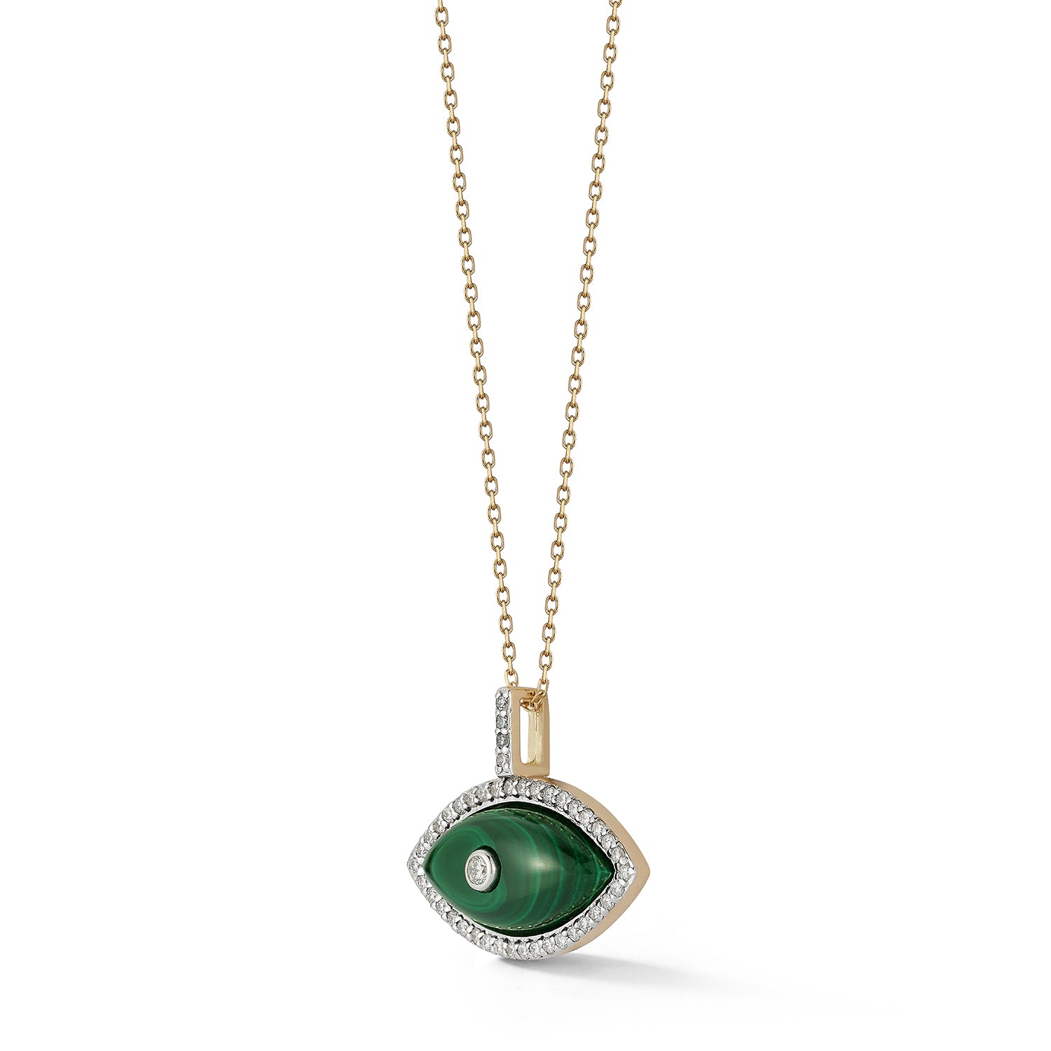 14kt Malachite Marquise Eye of Protection Necklace - Image 4