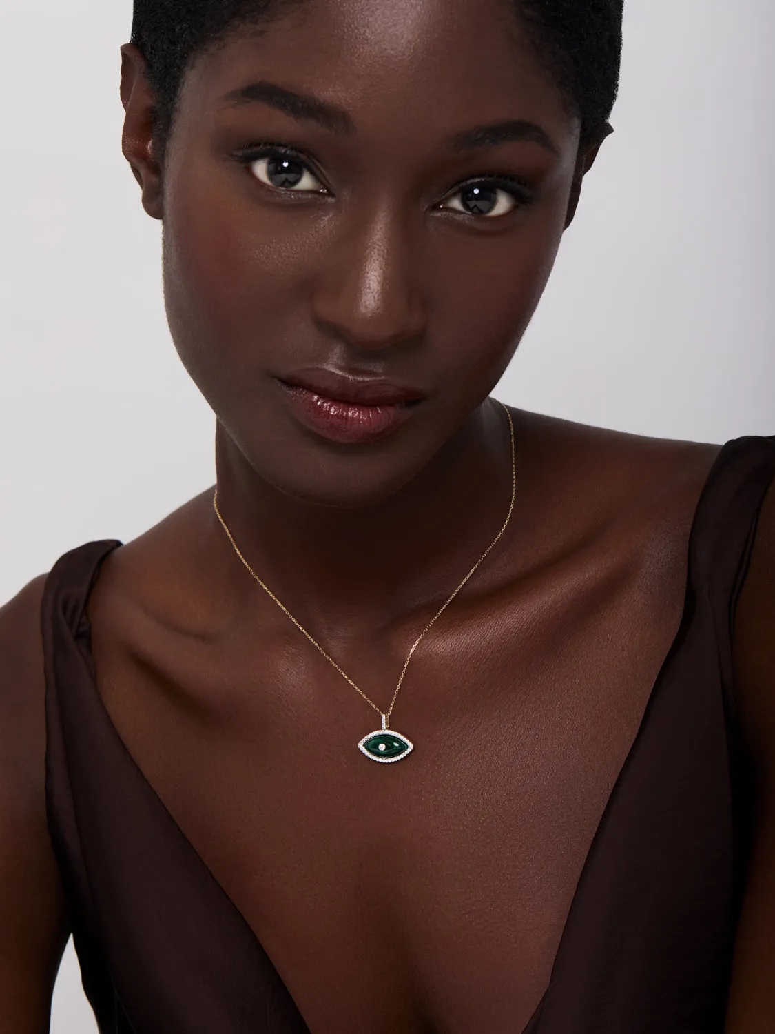 14kt Malachite Marquise Eye of Protection Necklace - Image 5
