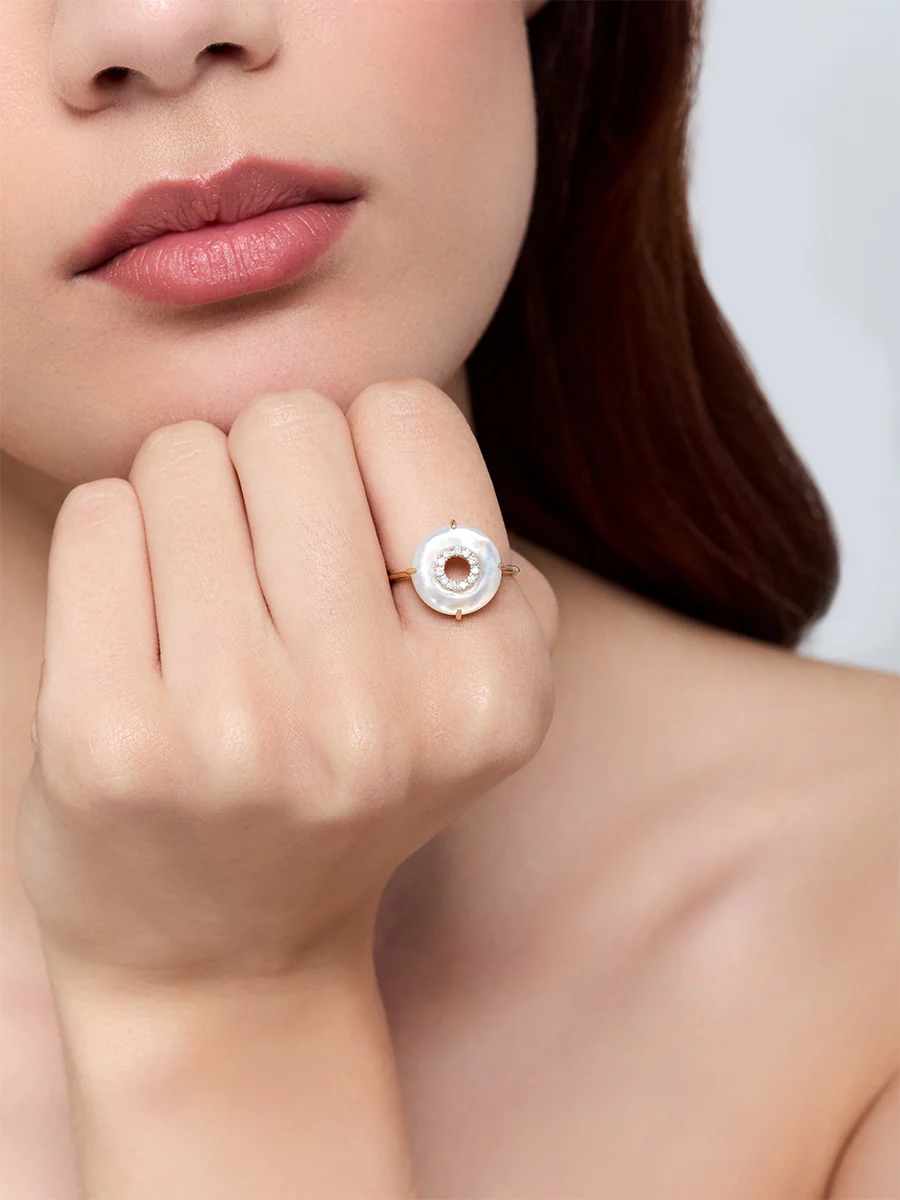 Mother of Pearl and Diamond Donut Ring - Image 3