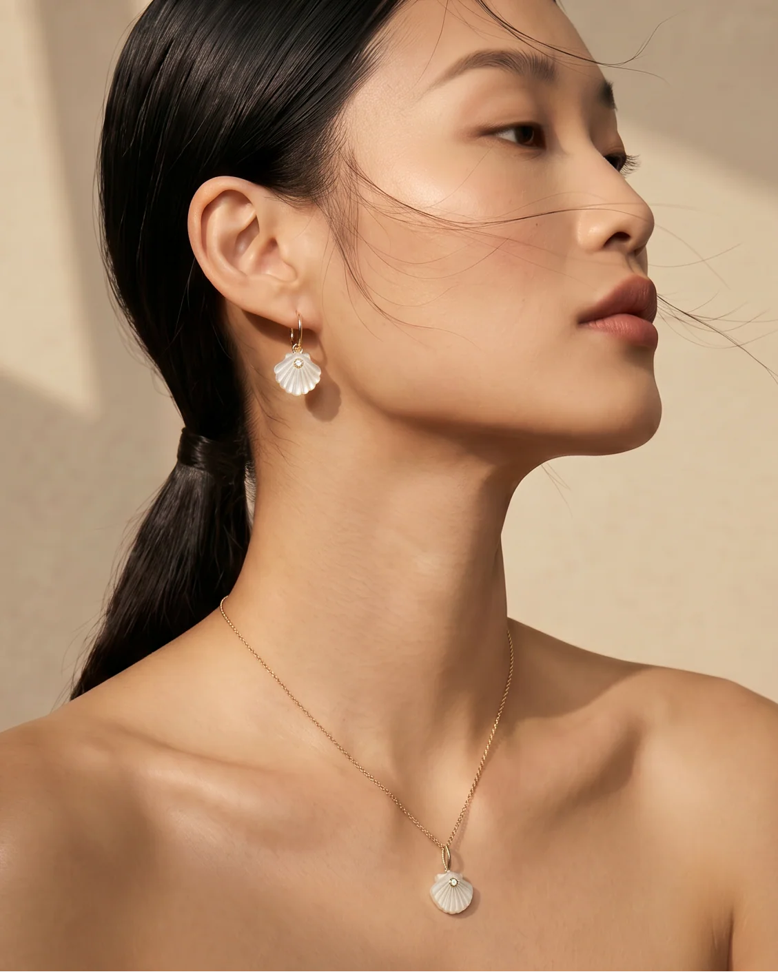 Mother of Pearl Venus Shell Drop Earrings - Image 2