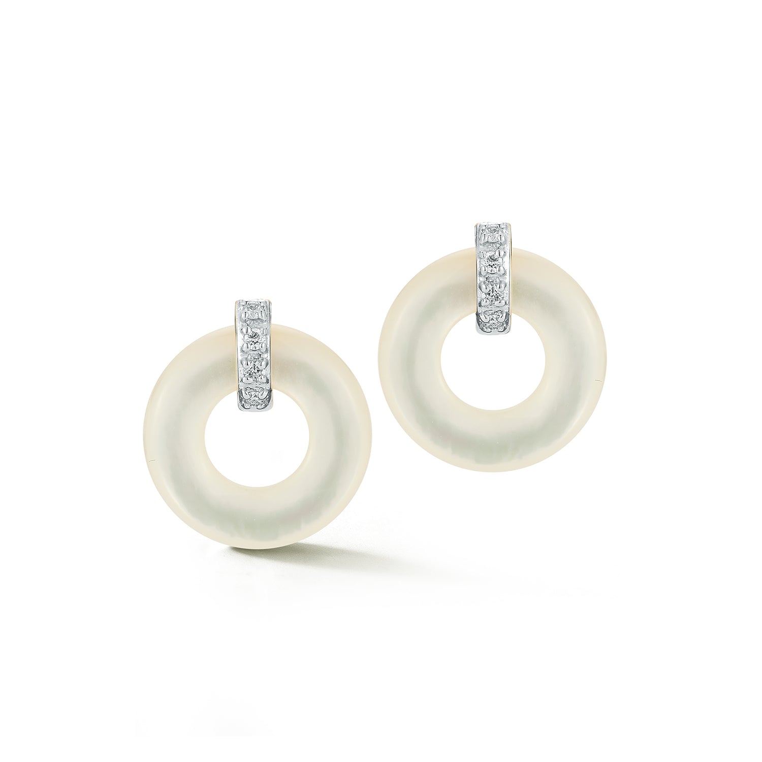 14kt Mother of Pearl Donut and Diamond Door Knocker Earrings