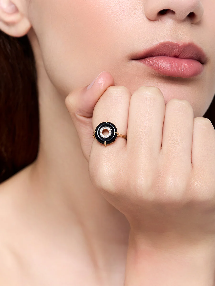 14kt Onyx and Diamond Donut Ring - Image 2