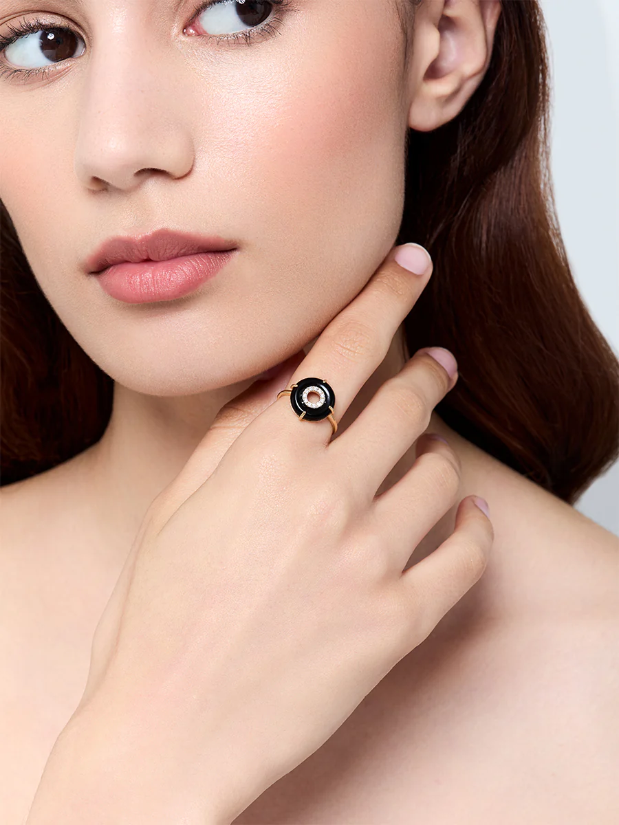 14kt Onyx and Diamond Donut Ring - Image 3