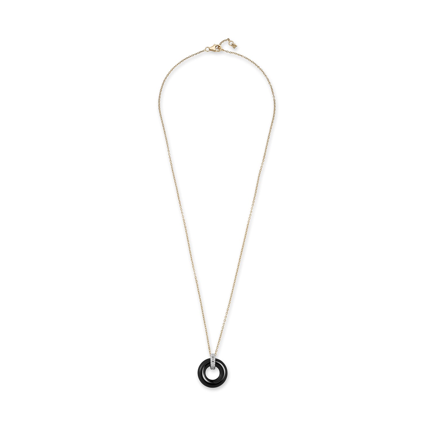 14kt Onyx Donut and Diamond Door Knocker Necklace - Image 5
