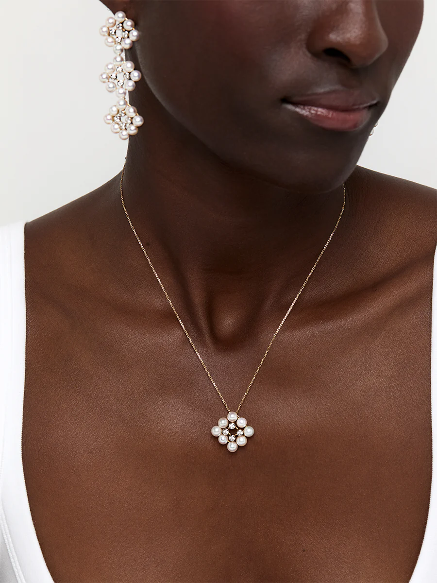 14kt Pearls and Diamond Cluster Necklace - Image 3