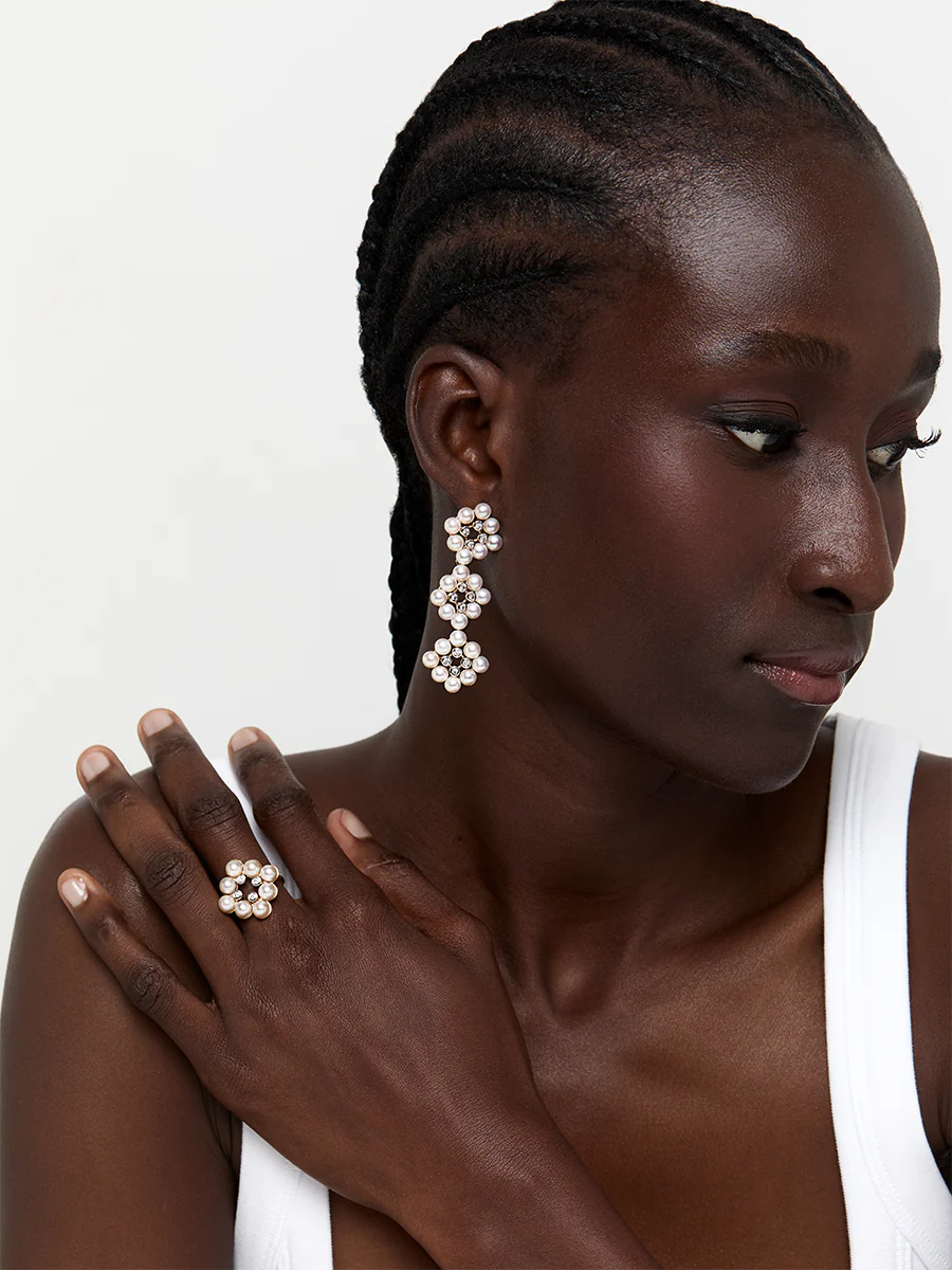 14kt Pearls and Diamond Cluster Ring - Image 5