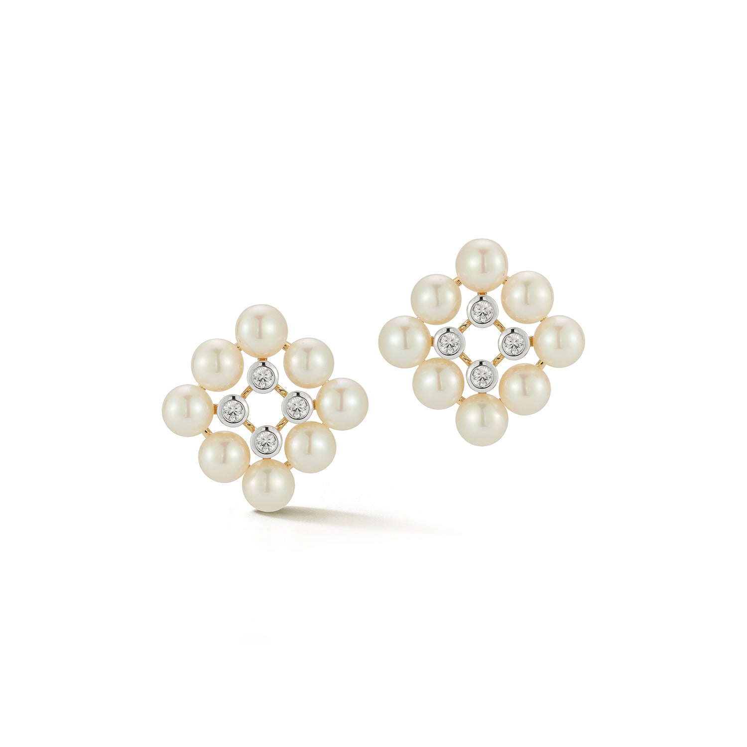 14kt Pearls and Diamond Cluster Stud Earrings - Image 4