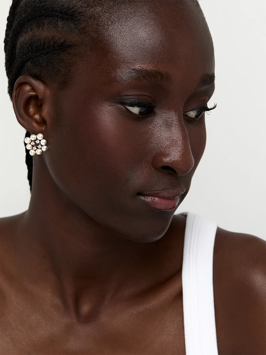 14kt Pearls and Diamond Cluster Stud Earrings - Image 5
