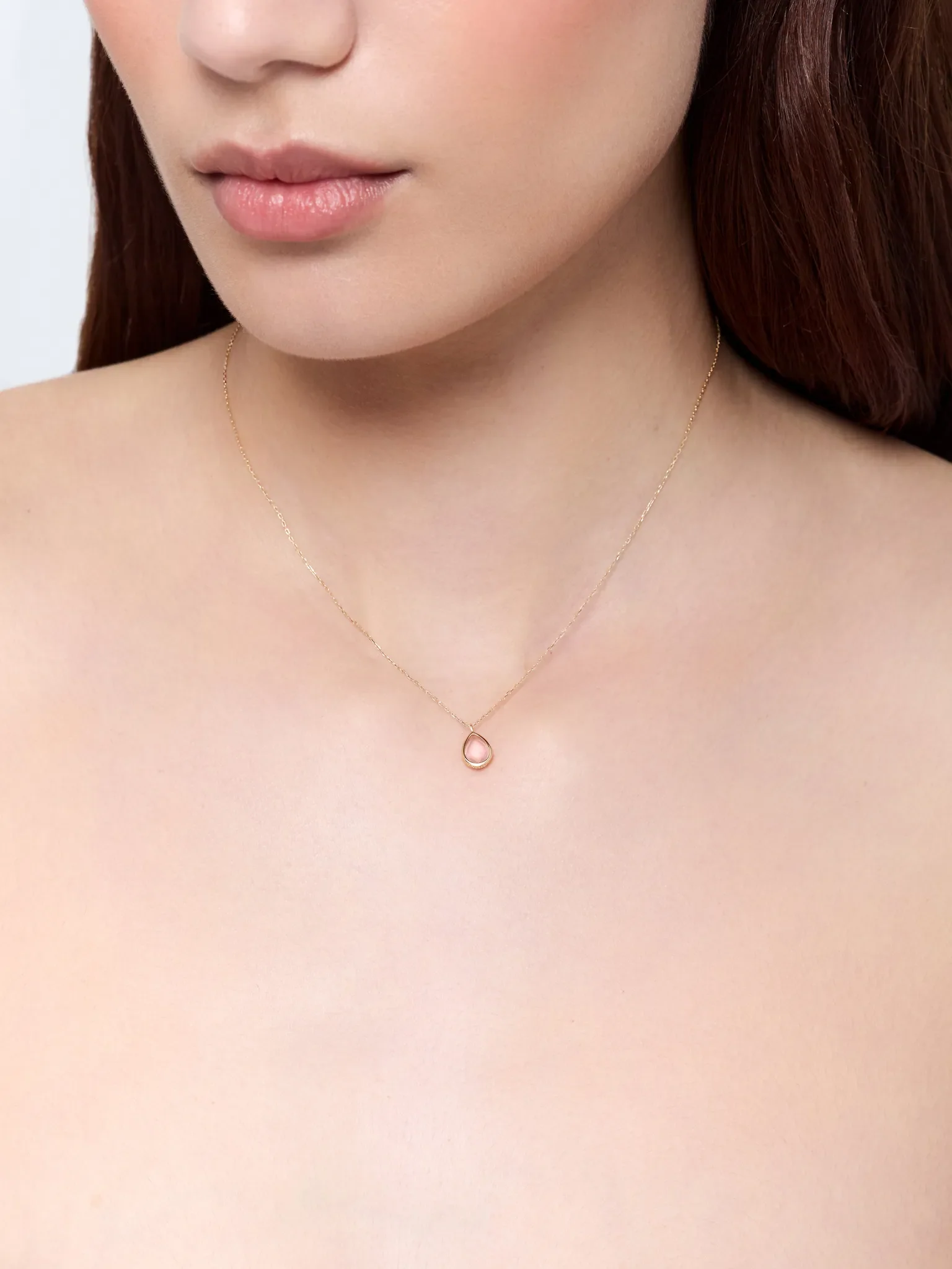 14kt Pink Topaz Bezel Pear Drop Necklace - Image 2