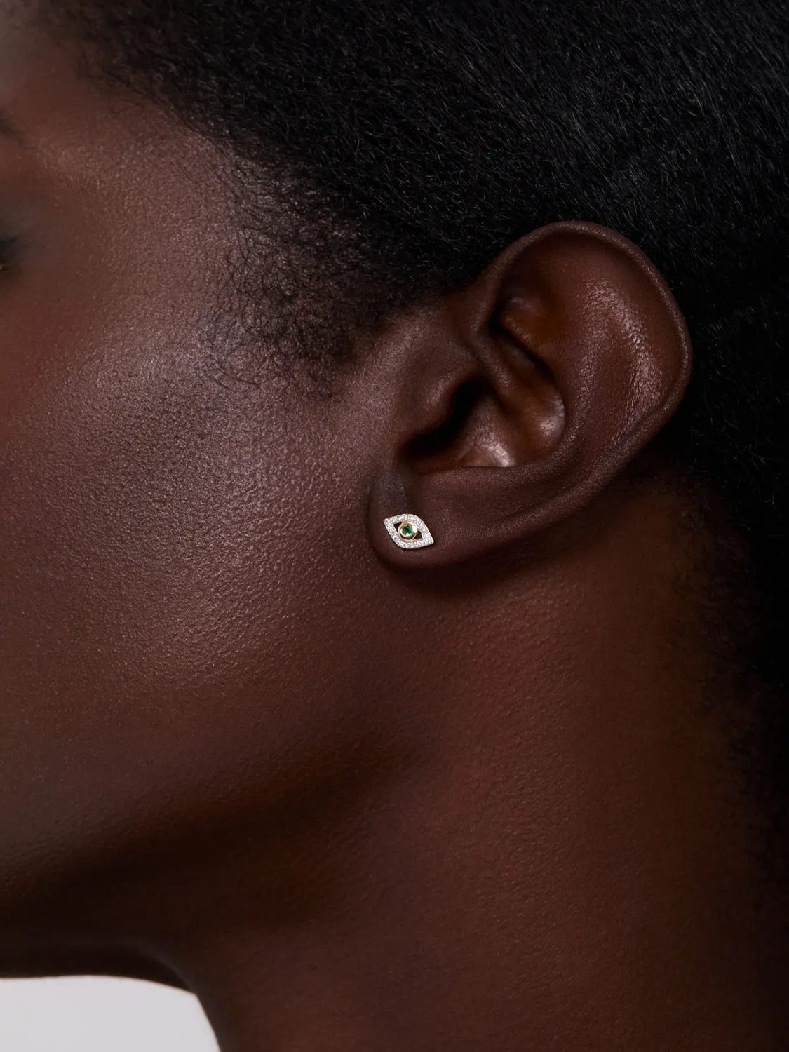 14kt Single Emerald Evil Eye Stud - Image 2