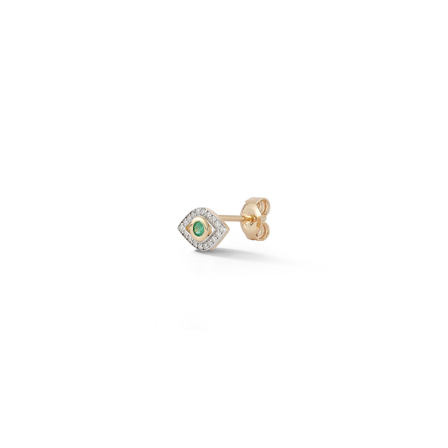 14kt Single Emerald Evil Eye Stud - Image 3