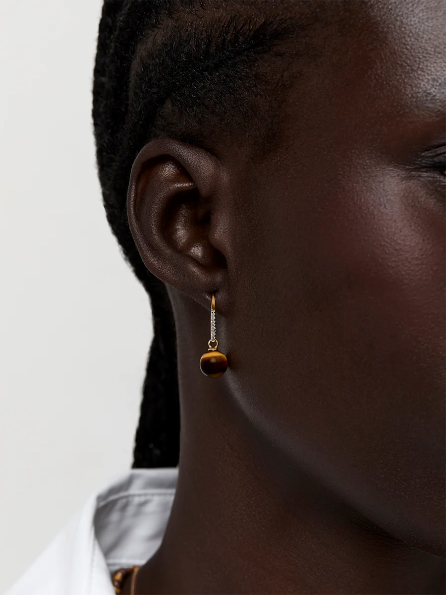 14kt Single Tigers Eye Drop Earrings - Image 2