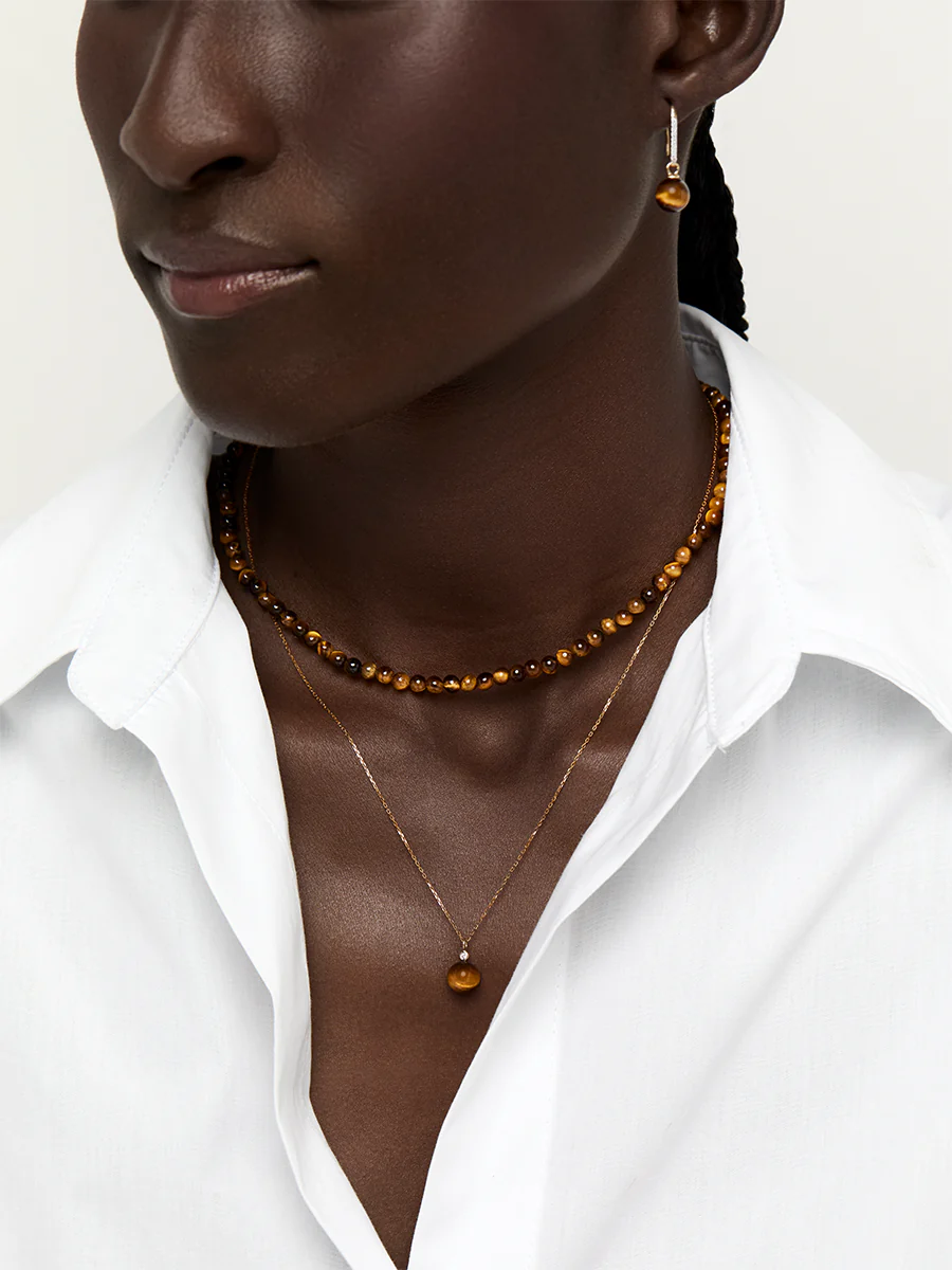 14kt Single Tigers Eye Drop Earrings - Image 3