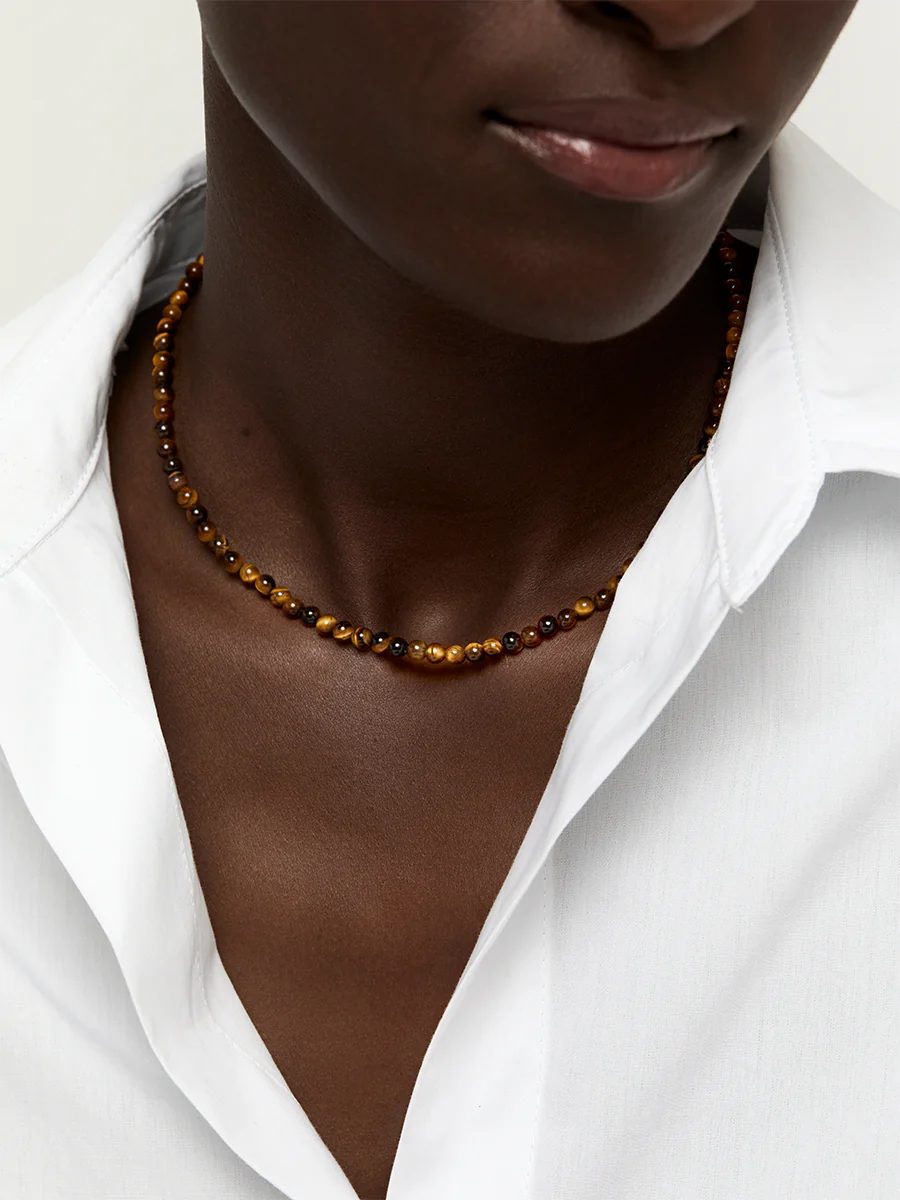 14kt Tigers Eye Beaded Necklace - Image 4